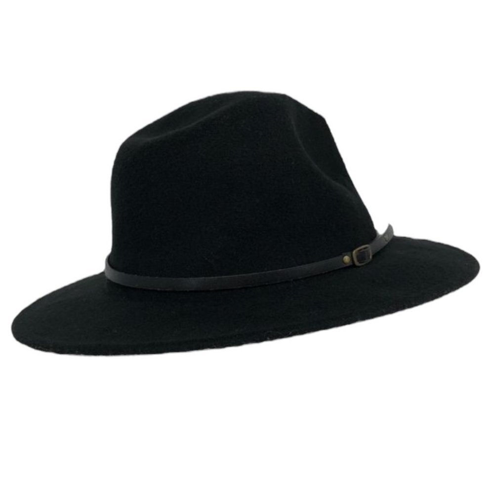 Black felt widebrim fedora  unisex w/ leather belt detail